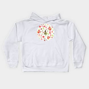 Watercolor Christmas Holiday Pattern Kids Hoodie